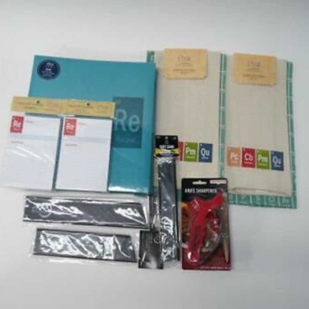 Kitchen Gift Set Recipe Binder Dish Towels Cards Knife Sharpener Guards 11 Piece